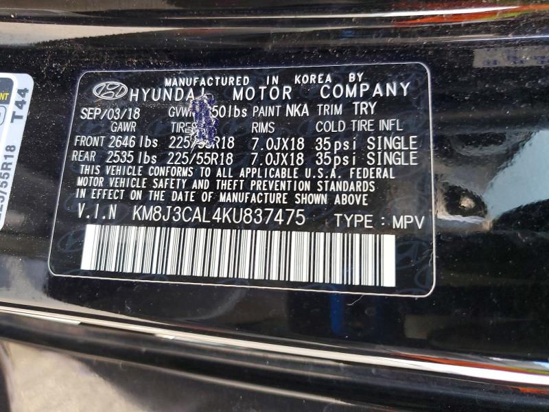 Продаж на аукціоні авто 2019 Hyundai Tucson, vin: KM8J3CAL4KU837475, номер лоту: 60999916