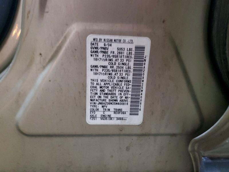 61870946 :رقم المزاد ، JN8AZ08W25W400816 vin ، 2005 Nissan Murano مزاد بيع
