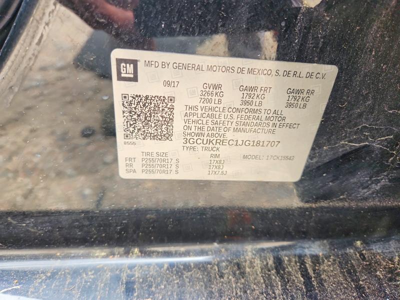 2018 Chevrolet Silverado მანქანა იყიდება აუქციონზე, vin: 3GCUKREC1JG181707, აუქციონის ნომერი: 60641396