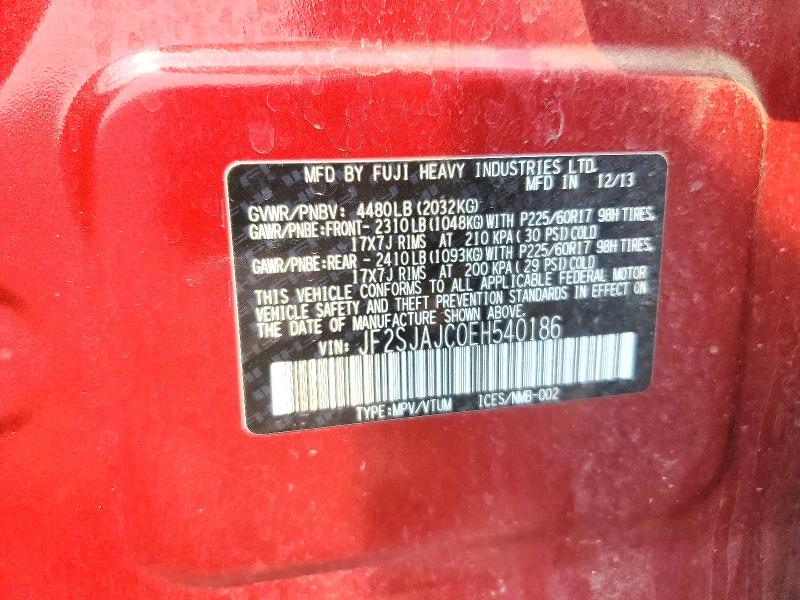 2014 Subaru Forester მანქანა იყიდება აუქციონზე, vin: JF2SJAJC0EH540186, აუქციონის ნომერი: 61786286