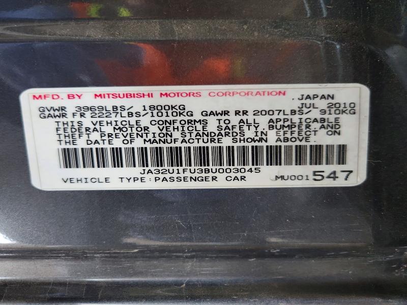 2011 Mitsubishi Lancer მანქანა იყიდება აუქციონზე, vin: JA32U1FU3BU003045, აუქციონის ნომერი: 61711016