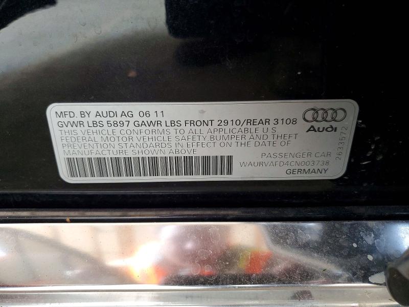 Продажа на аукционе авто 2012 Audi A8, vin: WAURVAFD4CN003738, номер лота: 62754746