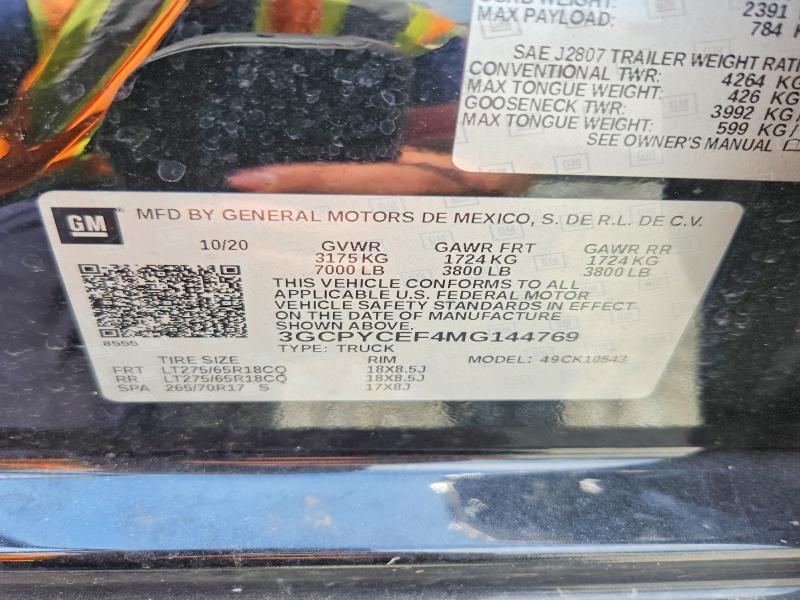 Продажа на аукционе авто 2021 Chevrolet Silverado, vin: 3GCPYCEF4MG144769, номер лота: 60307576