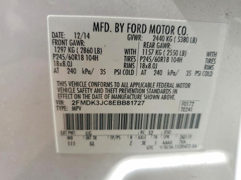 63372016 :رقم المزاد ، 2FMDK3JC8EBB81727 vin ، 2014 Ford Edge مزاد بيع