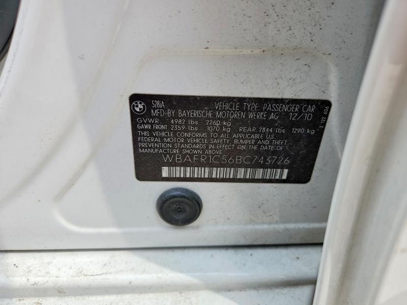 Продаж на аукціоні авто 2011 Bmw 528, vin: WBAFR1C56BC743726, номер лоту: 60195926
