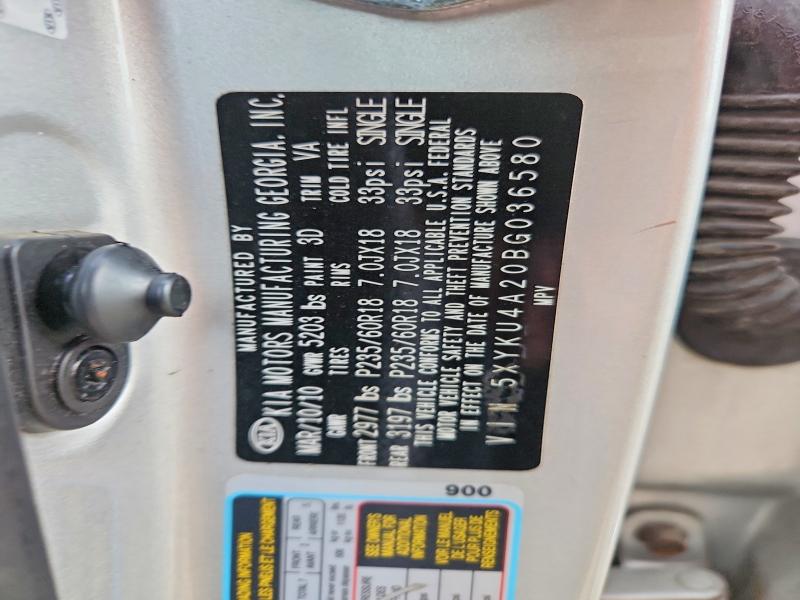 Auction sale of the 2011 Kia Sorento, vin: 5XYKU4A20BG036580, lot number: 60259096