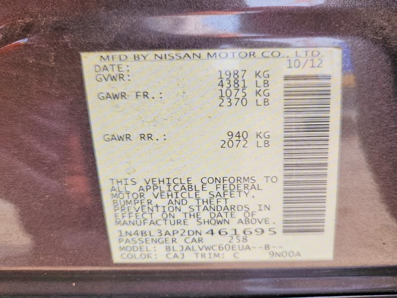 Продаж на аукціоні авто 2013 Nissan Altima, vin: 1N4BL3AP2DN461695, номер лоту: 61442536