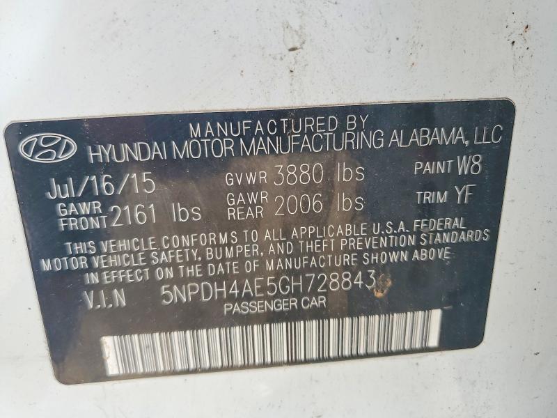 2016 Hyundai Elantra მანქანა იყიდება აუქციონზე, vin: 5NPDH4AE5GH728843, აუქციონის ნომერი: 60415936
