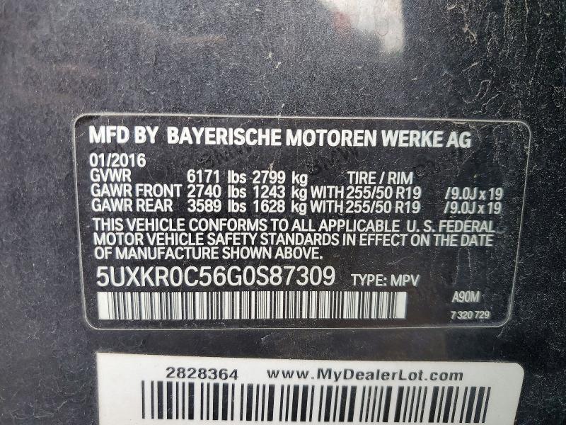 2016 Bmw X5 მანქანა იყიდება აუქციონზე, vin: 5UXKR0C56G0S87309, აუქციონის ნომერი: 62307006