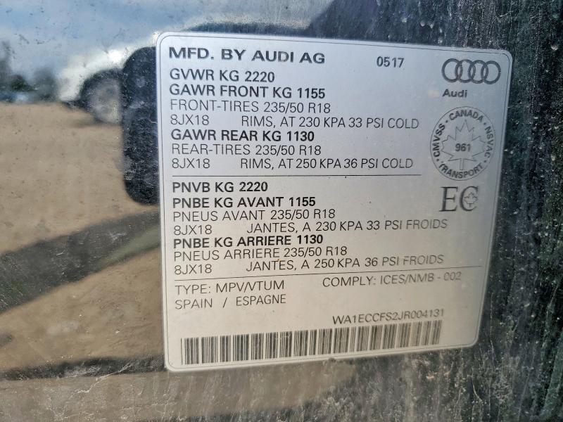 Продаж на аукціоні авто 2018 Audi Q3, vin: WA1ECCFS2JR004131, номер лоту: 63188096