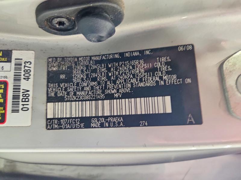 Продаж на аукціоні авто 2008 Toyota Sienna, vin: 5TDZK23C08S221495, номер лоту: 59774746