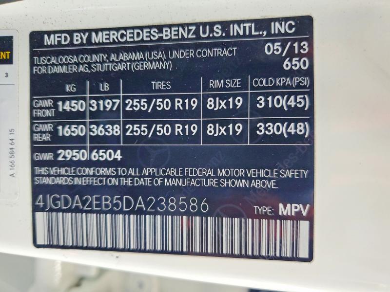 Продажа на аукционе авто 2013 Mercedes-benz Ml, vin: 4JGDA2EB5DA238586, номер лота: 60782776