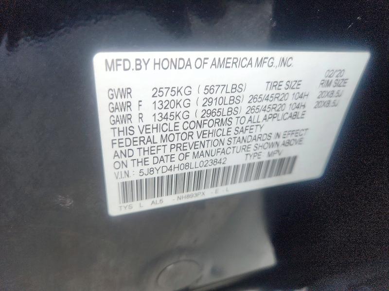 2020 Acura Mdx მანქანა იყიდება აუქციონზე, vin: 5J8YD4H08LL023842, აუქციონის ნომერი: 60706976
