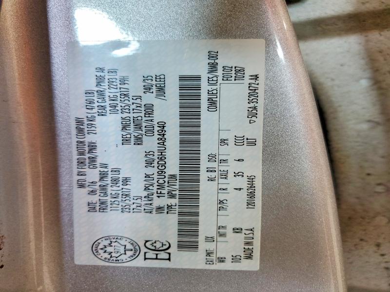 60787936 :رقم المزاد ، 1FMCU9GD6HUA84940 vin ، 2017 Ford Escape مزاد بيع