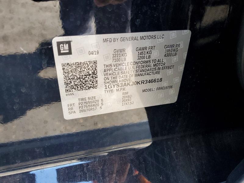 Aukcja sprzedaży 2019 Cadillac Escalade, vin: 1GYS3AKJ0KR346618, numer aukcji: 62128596