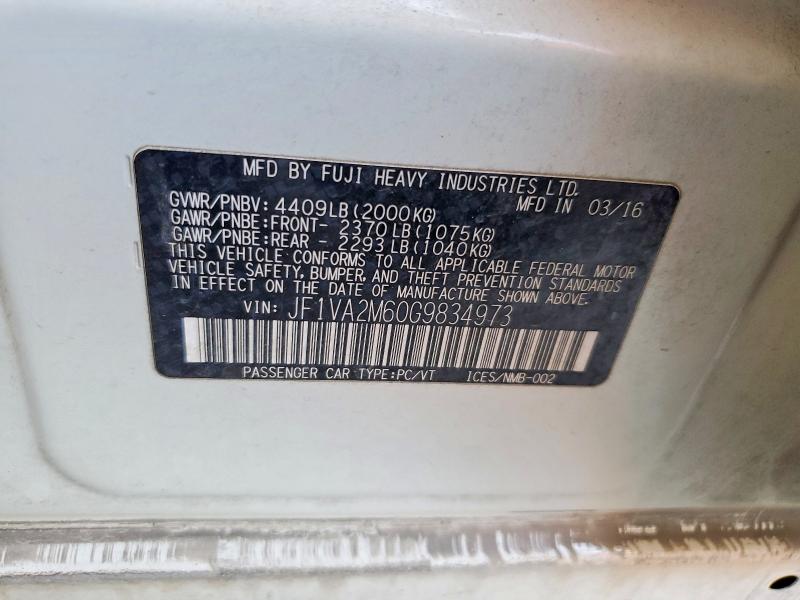 Aukcja sprzedaży 2016 Subaru Wrx, vin: JF1VA2M60G9834973, numer aukcji: 62086146