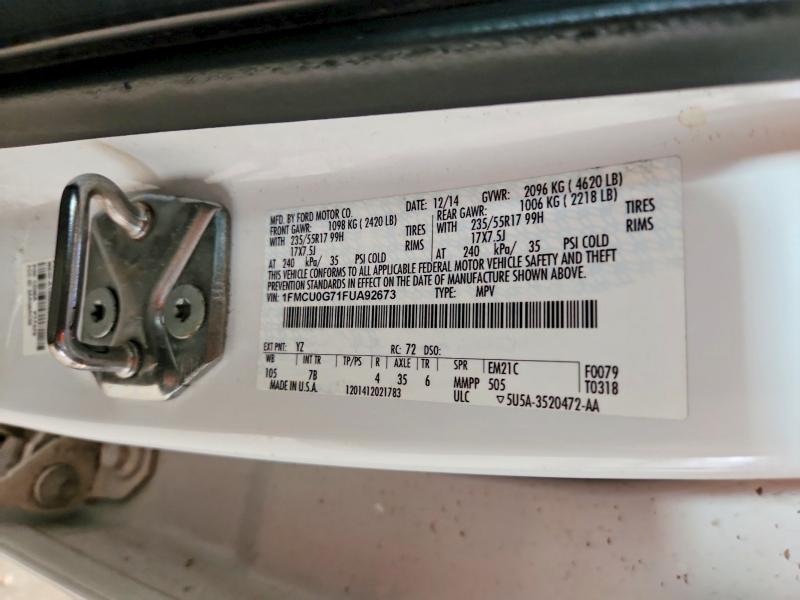 62070636 :رقم المزاد ، 1FMCU0G71FUA92673 vin ، 2015 Ford Escape مزاد بيع