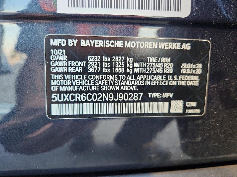 2022 Bmw X5 მანქანა იყიდება აუქციონზე, vin: 5UXCR6C02N9J90287, აუქციონის ნომერი: 60986576