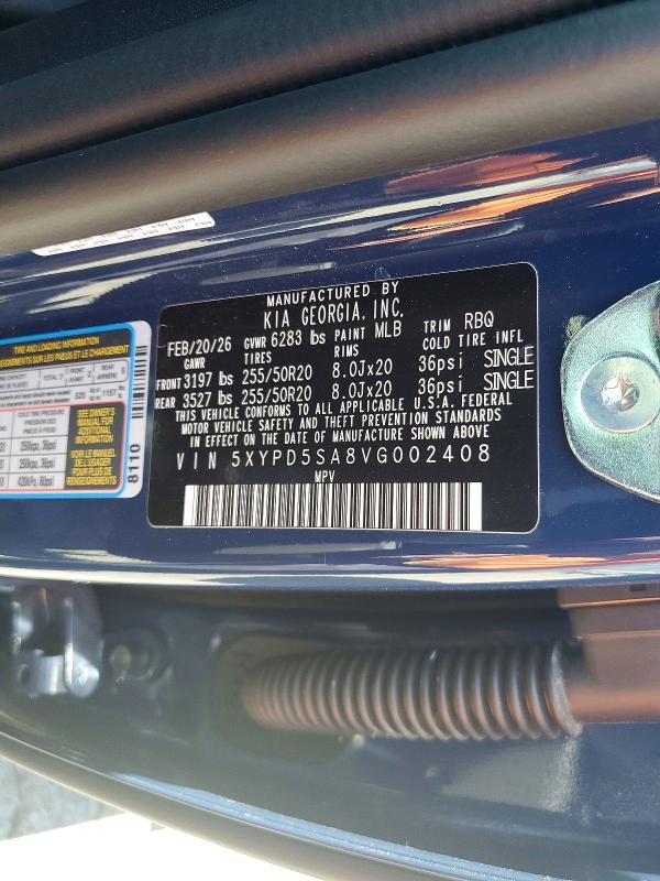 2027 Kia Telluride მანქანა იყიდება აუქციონზე, vin: 5XYPD5SA8VG002408, აუქციონის ნომერი: 63002806
