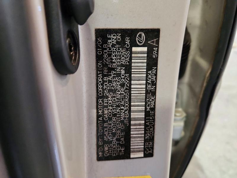Aukcja sprzedaży 2006 Lexus Es, vin: JTHBA30GX65172924, numer aukcji: 61897896