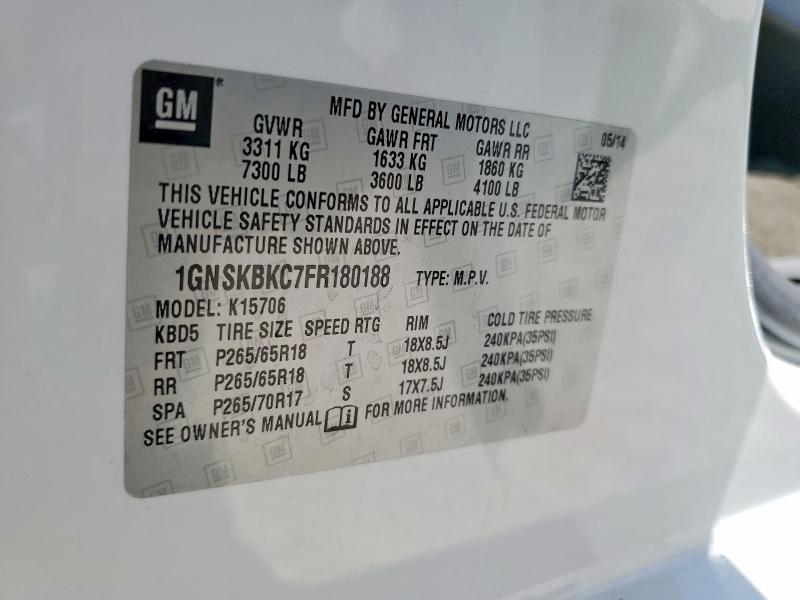 2015 Chevrolet Tahoe მანქანა იყიდება აუქციონზე, vin: 1GNSKBKC7FR180188, აუქციონის ნომერი: 62403166