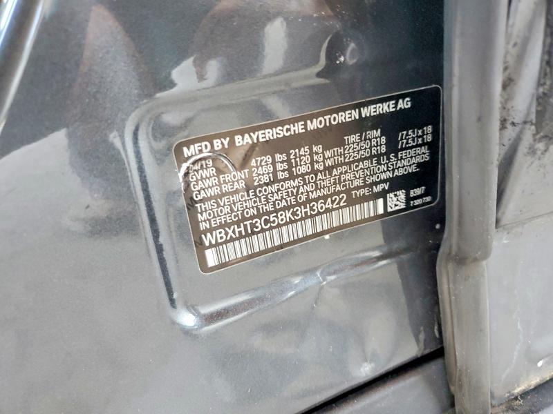 59855066 :رقم المزاد ، WBXHT3C58K3H36422 vin ، 2019 Bmw X1 مزاد بيع