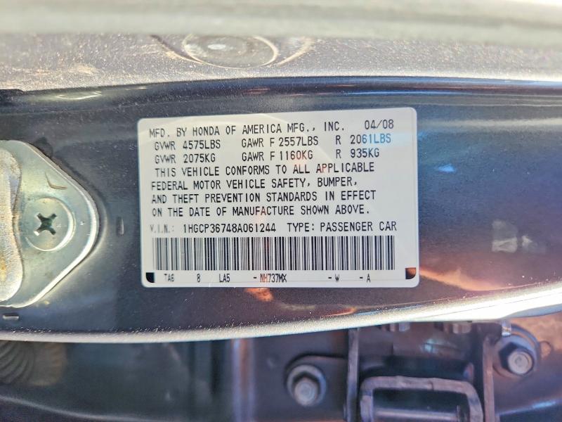 59715806 :رقم المزاد ، 1HGCP36748A061244 vin ، 2008 Honda Accord مزاد بيع