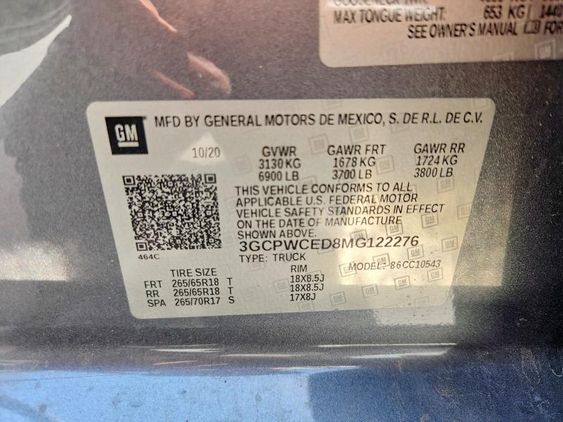 Aukcja sprzedaży 2021 Chevrolet Silverado, vin: 3GCPWCED8MG122276, numer aukcji: 60371186