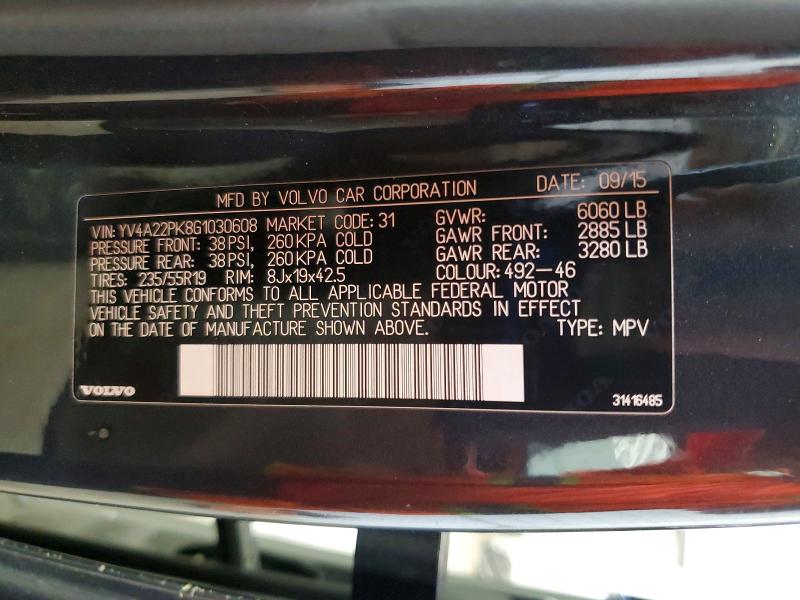 2016 Volvo Xc90 მანქანა იყიდება აუქციონზე, vin: YV4A22PK8G1030608, აუქციონის ნომერი: 60832506