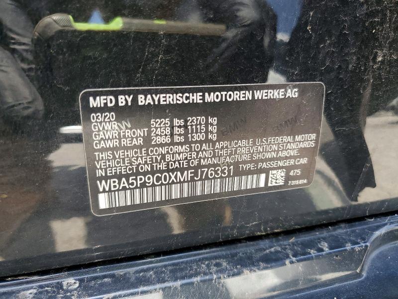 2021 Bmw 330xe მანქანა იყიდება აუქციონზე, vin: WBA5P9C0XMFJ76331, აუქციონის ნომერი: 59535326