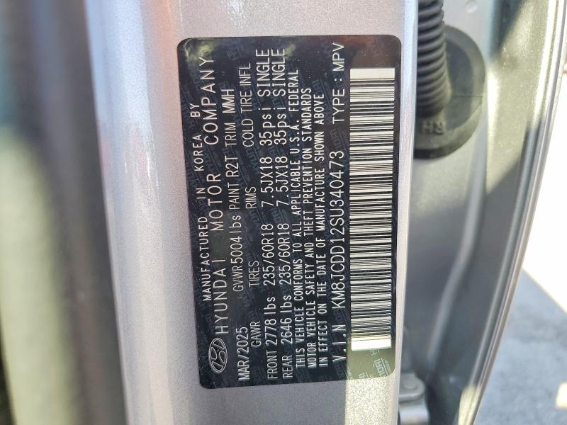 60633486 :رقم المزاد ، KM8JCDD12SU340473 vin ، 2025 Hyundai Tucson مزاد بيع