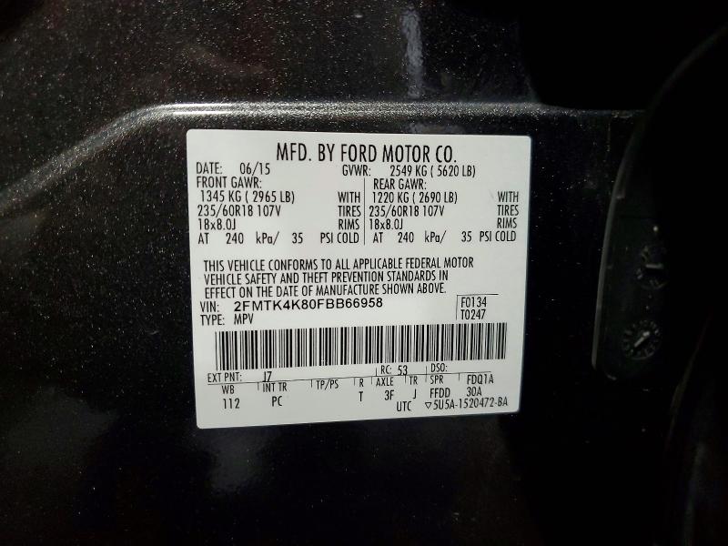 60116336 :رقم المزاد ، 2FMTK4K80FBB66958 vin ، 2015 Ford Edge مزاد بيع