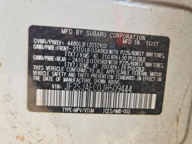 2018 Subaru Forester მანქანა იყიდება აუქციონზე, vin: JF2SJAEC0JH509444, აუქციონის ნომერი: 85964705