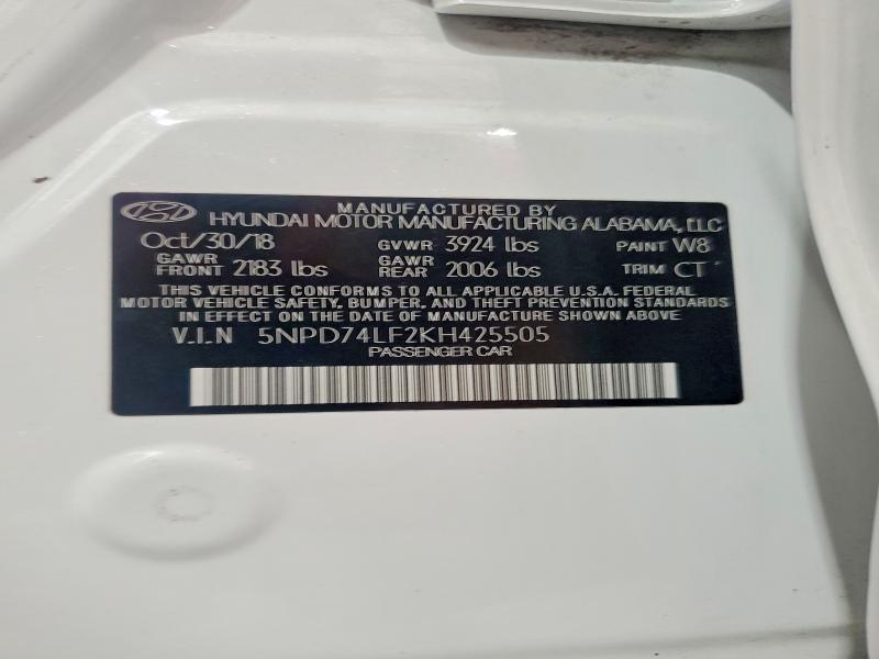 Aukcja sprzedaży 2019 Hyundai Elantra, vin: 5NPD74LF2KH425505, numer aukcji: 62248506