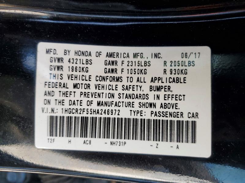 62075016 :رقم المزاد ، 1HGCR2F55HA246972 vin ، 2017 Honda Accord مزاد بيع