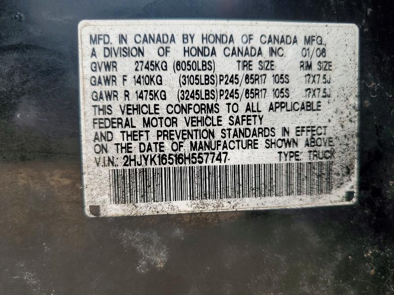 61660726 :رقم المزاد ، 2HJYK16516H557747 vin ، 2006 Honda Ridgeline مزاد بيع