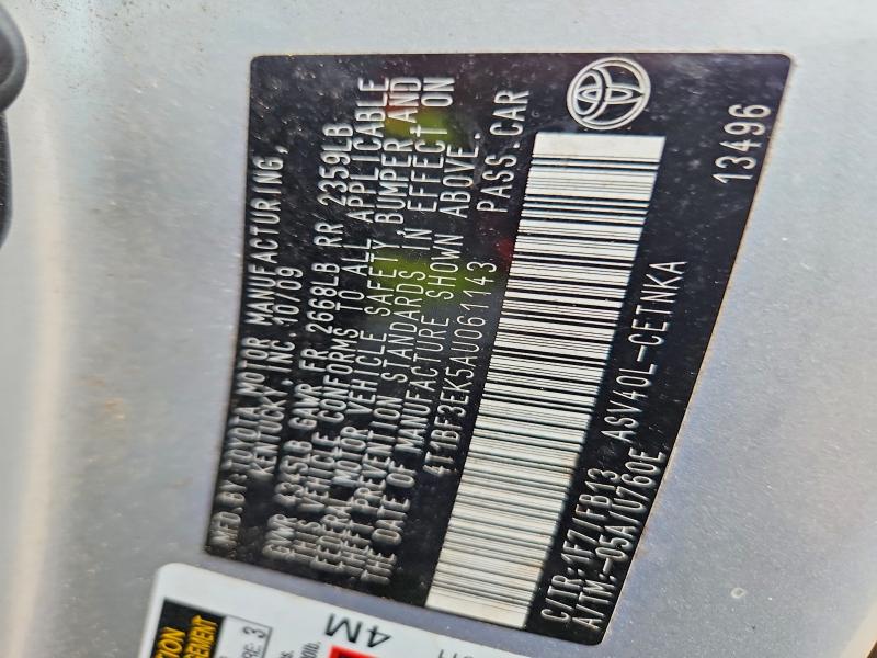 2010 Toyota Camry მანქანა იყიდება აუქციონზე, vin: 4T1BF3EK5AU061143, აუქციონის ნომერი: 61673496