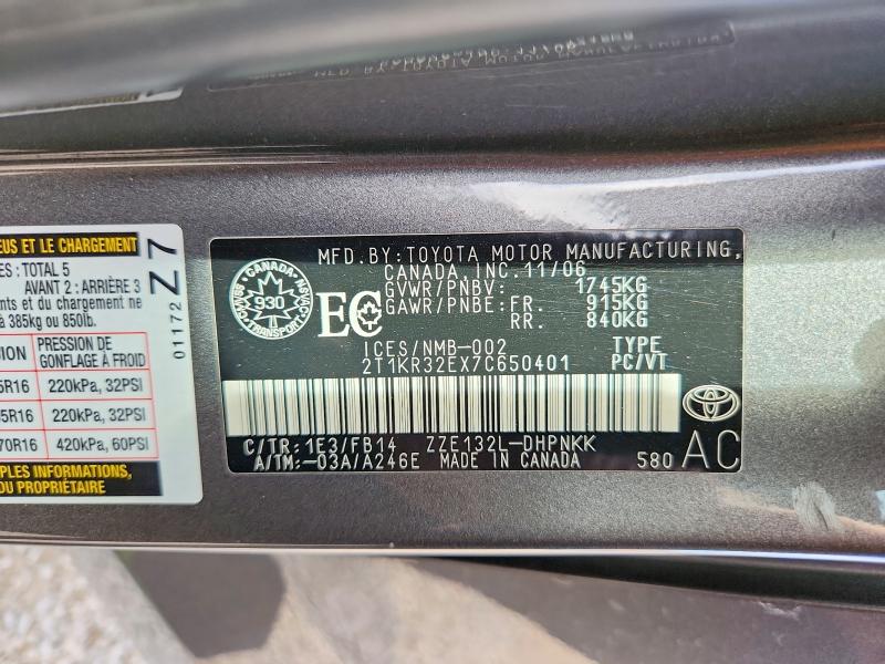 Продаж на аукціоні авто 2007 Toyota Corolla Matrix, vin: 2T1KR32EX7C650401, номер лоту: 59600556