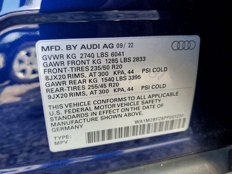 2023 Audi Q4 E-tron მანქანა იყიდება აუქციონზე, vin: WA1M2BFZ8PP001230, აუქციონის ნომერი: 60765576
