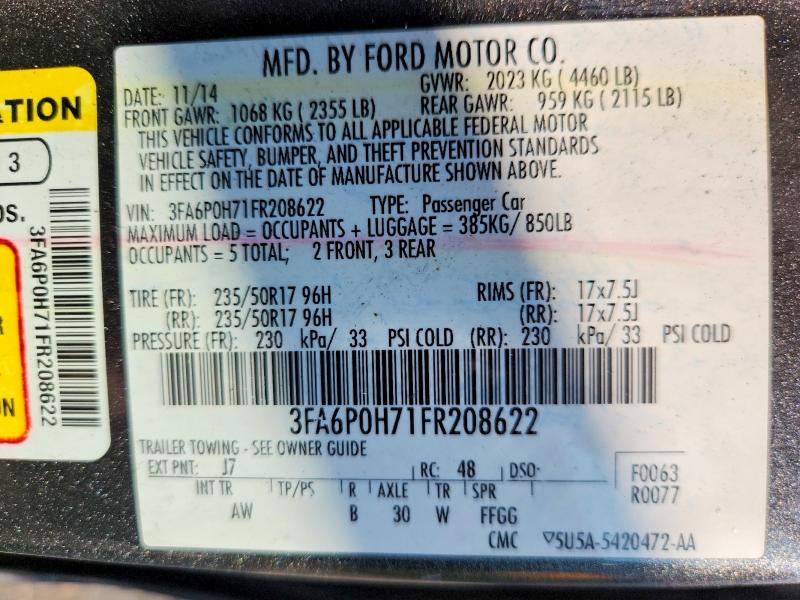 62273276 :رقم المزاد ، 3FA6P0H71FR208622 vin ، 2015 Ford Fusion مزاد بيع