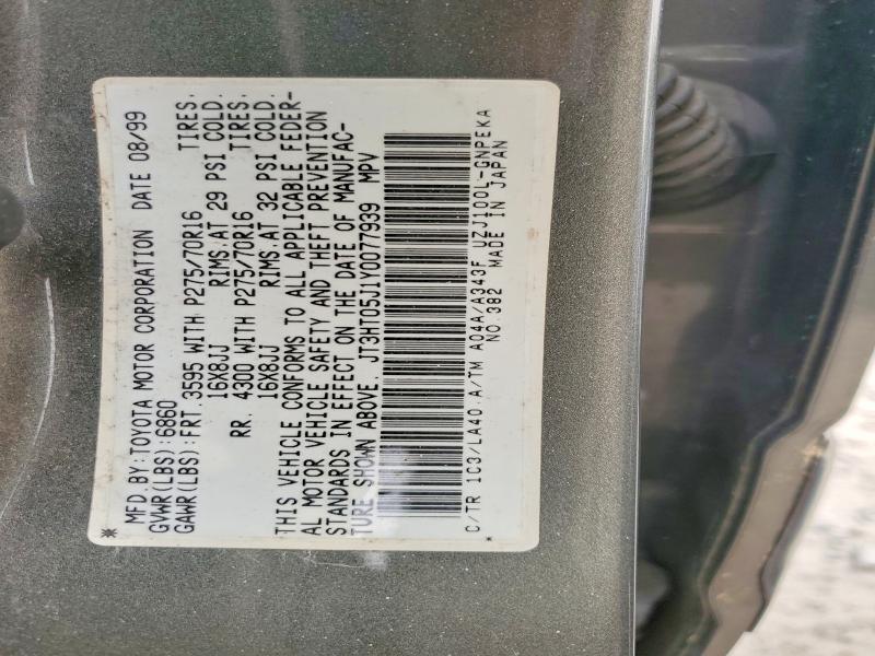 61439226 :رقم المزاد ، JT3HT05J1Y0077939 vin ، 2000 Toyota Land Cruiser مزاد بيع