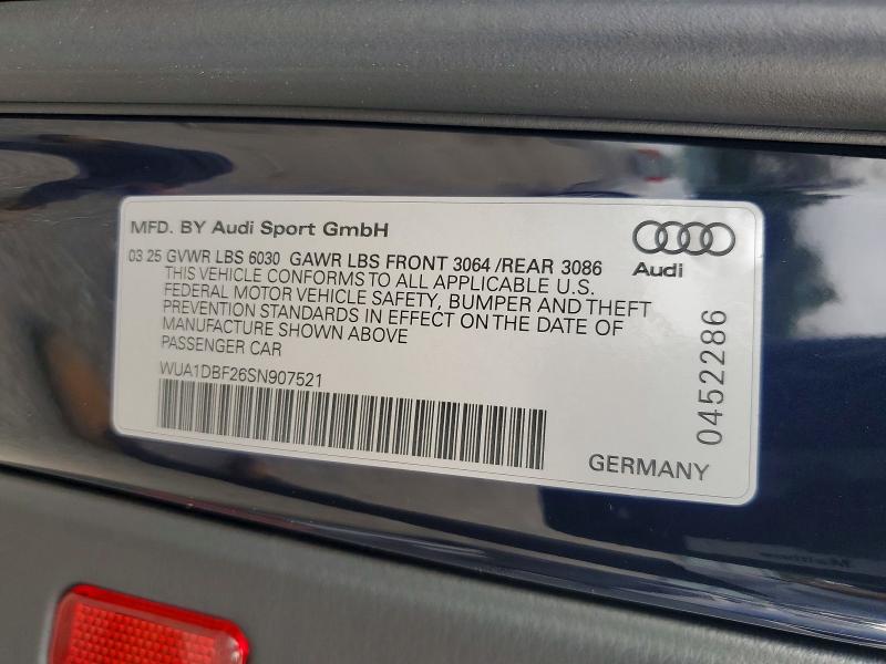 Продаж на аукціоні авто 2025 Audi Rs6, vin: WUA1DBF26SN907521, номер лоту: 62014356