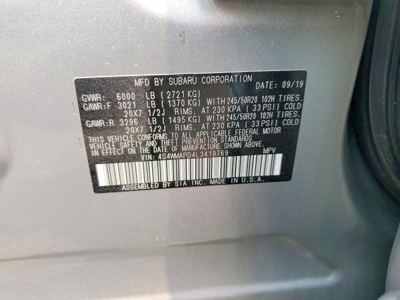 61780776 :رقم المزاد ، 4S4WMAPD4L3419769 vin ، 2020 Subaru Ascent مزاد بيع