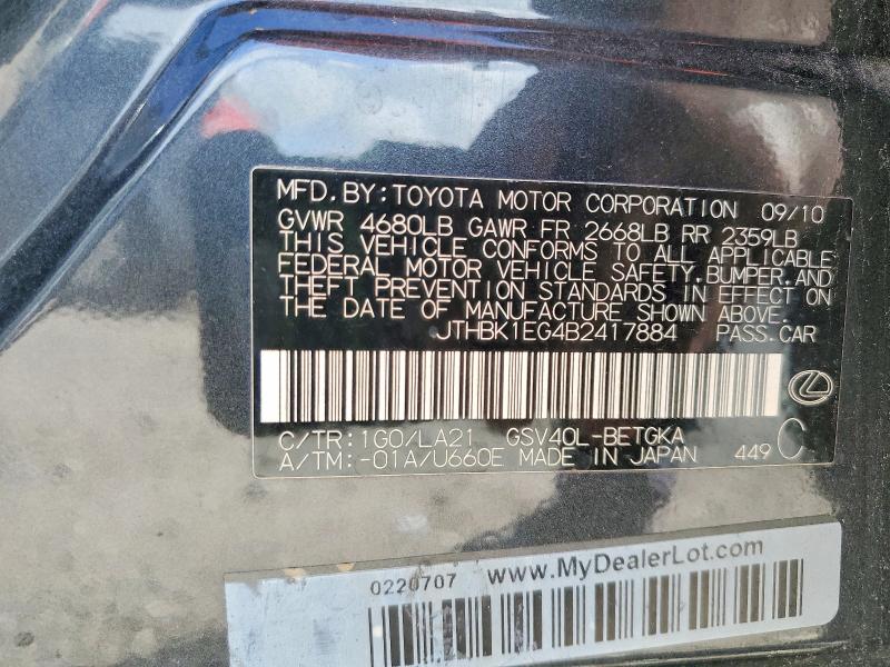 Aukcja sprzedaży 2011 Lexus Es, vin: JTHBK1EG4B2417884, numer aukcji: 61621156