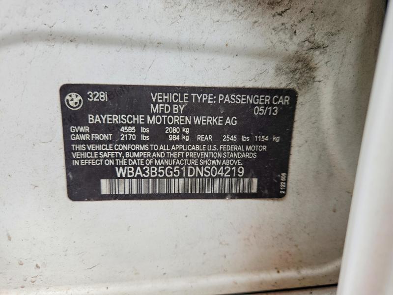 2013 Bmw 328 მანქანა იყიდება აუქციონზე, vin: WBA3B5G51DNS04219, აუქციონის ნომერი: 62780606