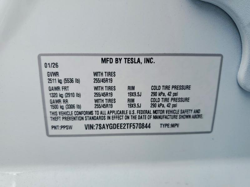 Aukcja sprzedaży 2026 Tesla Model Y, vin: 7SAYGDEE2TF570844, numer aukcji: 60413636