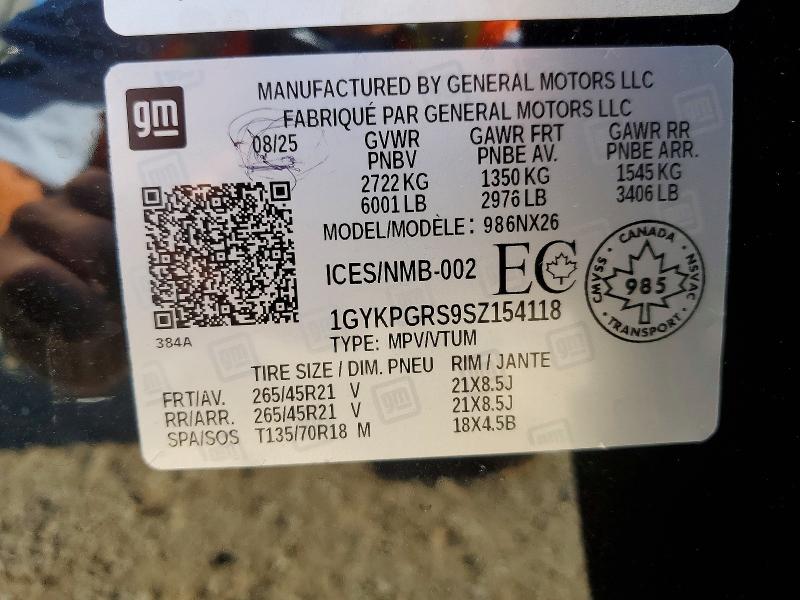 2025 Cadillac Xt6 მანქანა იყიდება აუქციონზე, vin: 1GYKPGRS9SZ154118, აუქციონის ნომერი: 60526926