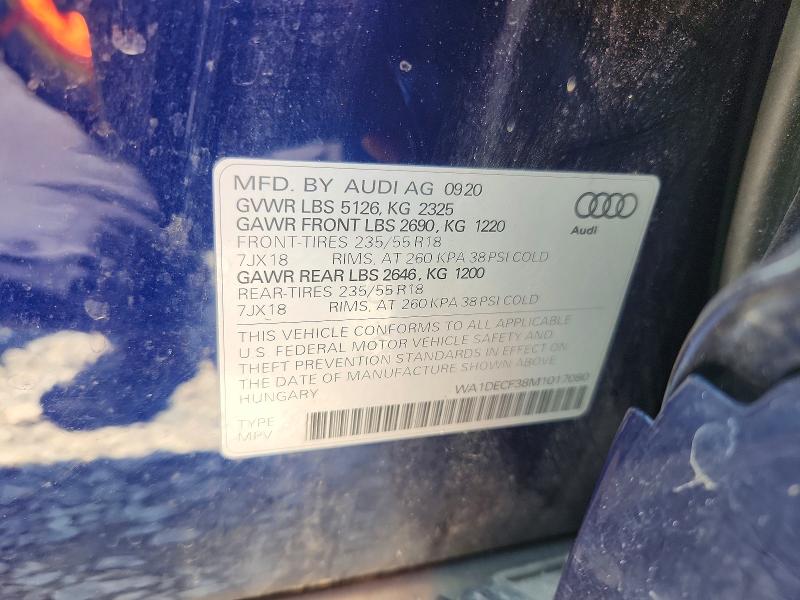 62209616 :رقم المزاد ، WA1DECF38M1017080 vin ، 2021 Audi Q3 مزاد بيع