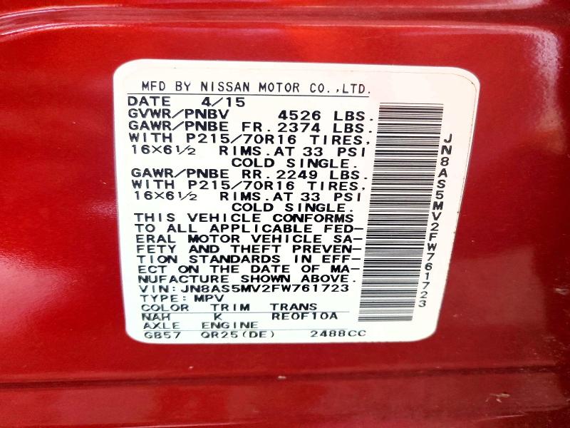Aukcja sprzedaży 2015 Nissan Rogue Select, vin: JN8AS5MV2FW761723, numer aukcji: 59801626