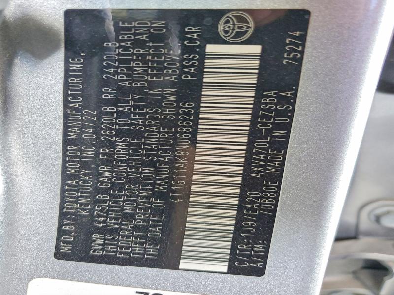 Продаж на аукціоні авто 2022 Toyota Camry, vin: 4T1G11AK8NU686236, номер лоту: 60854516